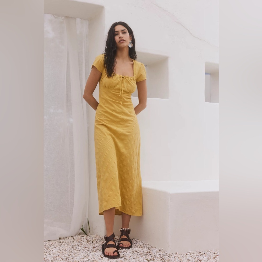 NWT Free People Free-est Natalya Solid Midi Dress In yellow